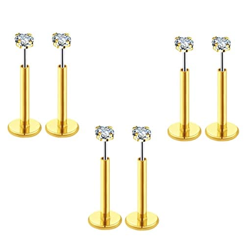 COTATI 20G Flat Back Earrings Stud Threadless Tragus Cartilage Lip Medusa Piercing Jewelry Hypoallergenic (Gold,20G 2/2/2mm CZ) - Image 1