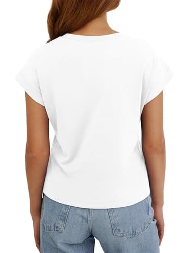 White Crop Tops for Women Crop Tops Cap Sleeve T Shirt Cotton Crewneck T Shirts for Women Loose Fit 2026 - Thumbnail 5