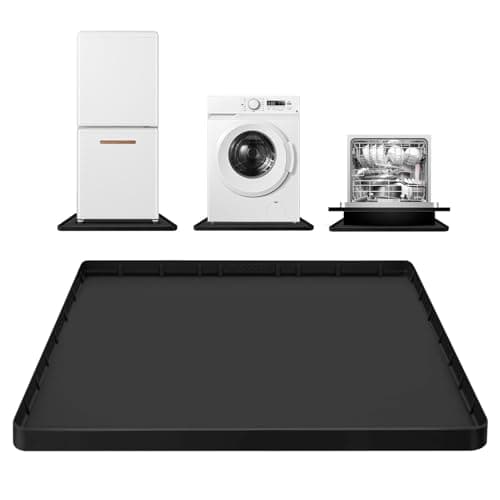 Large Thickened Washing Machine Mat 30" x 28" Silicone Under Washer and Dryer Drain Pan Drip Tray Floor Protector Non-Slip Flexible Soft Mat Waterproof Raised Edge 0.98'' Black