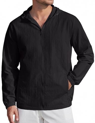 COOFANDY Men Zip Up Upf 50+ Hoodies lightweight Sun Protection Jacket UV Long Sleeve Zip Shirt With Pocket Black L - Image 1