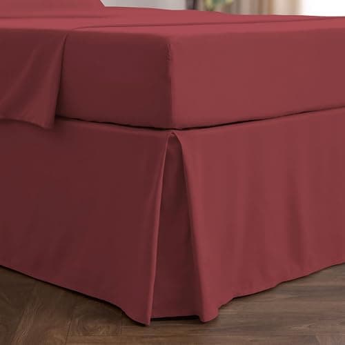 Mellanni Bed Skirt Twin Size - Bed Skirting - 15-Inch Tailored Drop Pleated Dust Ruffle - Hotel Luxury Bedding - Wrinkle, Fade, Stain Resistant - 1 Bedskirt (Twin, Brick Red) - Image 1