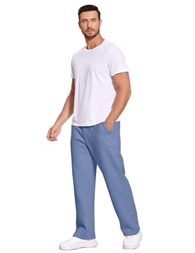 Deyeek Men's Straight Leg Fleece Sweatpants Open Bottom Sweat Pants with Pockets Big and Tall Blue Cotton Sweatpants Men 3XL - Thumbnail 5