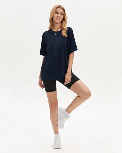 Stelle Women Oversized T Shirts Crew Neck Short Sleeve Shirts Summer Loose Fit Tees Navy Blue X-Large - Thumbnail 6