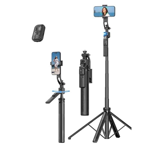 Auto-Face Tracking 4-Leg Stand, Selfie Stick with Detachable Phone Stand, Smooth Motion Shots, 360°Rotation & 63’’ Extendable, Remote Control & Universal 1/4" Screw for TikTok Vlog Video Recording - Image 1
