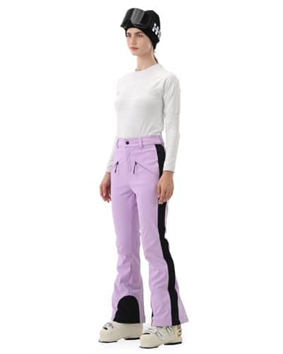HIGH EXPERIENCE Womens Ski Pants Slim Fit Soft Shell Snow Fleece Lined Snowboard Fitted Insulated Waterproof Windproof Warm (Light Purple, Large) - Thumbnail 2
