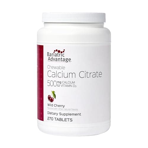 Bariatric Advantage Calcium Citrate Chewable 500mg with Vitamin D3 for Bariatric Surgery Patients Including Gastric Bypass and Sleeve Gastrectomy, Low Sugar - Wild Cherry Flavor, 270 Count - Image 1