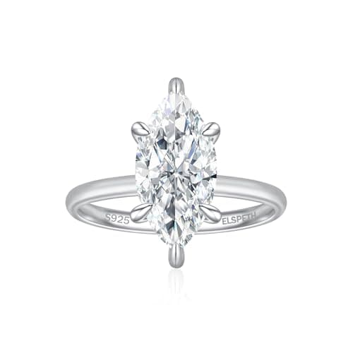 Elspeth 3CT Elongated Marquise Cut Engagement Ring for Women, 925 Sterling Silver Hidden Halo CZ Simulated Diamond Promise Wedding Ring Size 4.5 - Image 1