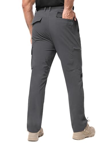 NATUVENIX Hiking Pants Men Lightweight Mens Travel Pants Quick Dry Cargo Work Pants for Men Water Resistant Fishing Pants Darkgrey - Thumbnail 2