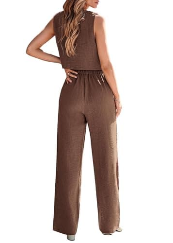 KIRUNDO Sets for Women Clothing Summer Crop Vest Blazer and Wide Leg Pants Suit for Women Dressy Elegant Trendy Office Clothes (Coffee, XX-Large) - Thumbnail 2