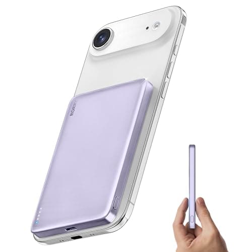 RORRY for Magsafe Portable Charger, [0.3" Ultra Slim] Magnetic Power Bank,[Alloy-Made] 5000mAh Wireless Portable Charger, USB C Battery Pack 18W Fast Charging for iPhone 17/16/15, Violet
