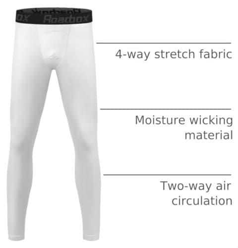 Roadbox Boys Compression Pants Youth Quick Dry Spandex Tights Leggings for Running Football Basketball White - Thumbnail 4
