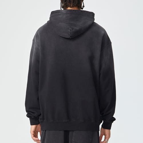 BLECIDENS Mens Oversized Acid Wash Hoodie Sweatshirt for Unisex,Heavyweight Vintage Cotton Pullover Streetwear Black - Thumbnail 4