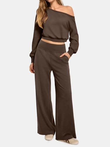 ATHMILE Sweat Pants for Womens Wide Leg Sweatpants High Waist Baggy Lounge Casual Spring Clothes with Pockets Coffee Brown - Thumbnail 4