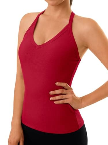 GKBK Racerback Tank Top for Women Spaghetti Strap V-Neck Layering Cami Red - Thumbnail 4