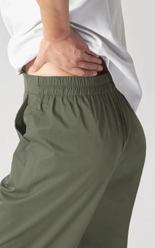 EGOCKAL Womens Elastic Waist Ankle Pants Baggy Curved Tapered Leg Barrel Travel Pants with Pockets Green - Thumbnail 5
