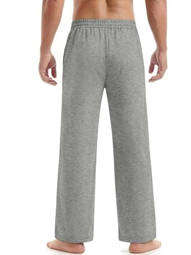 Crastimo Mens Athletic Yoga Pants Drawstring Lounge with Pockets Baggy Open Bottom Smooth Workout Gym Cargo Running Fishing Sweatpants Unisex Gray M - Thumbnail 2