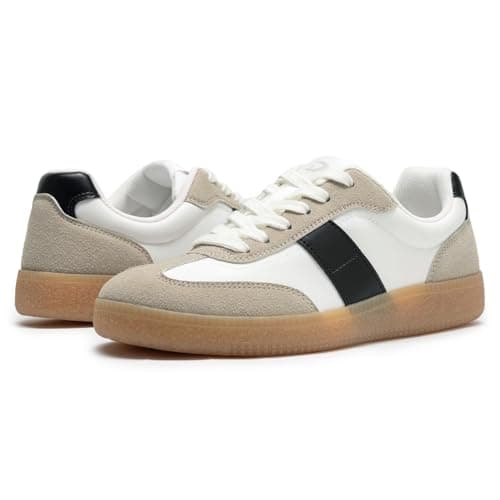 Rihero Women's Fashion Sneakers Comfortable Casual Walking Shoes Non Slip Lace-Up Athletic Running Footwear White Black Size 10 - Thumbnail 6