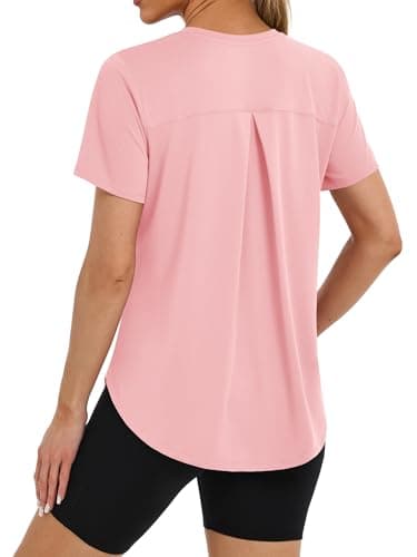 BKRIVE Workout Tops for Women Summer Short Sleeve Gym Essentials Athletic Loose Fit Shirts Pink S - Image 1