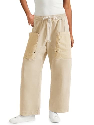 Aoysky Womens Wide Leg Pants Drawstring Barrel Sweatpants Elastic Waist Hiking Workout Cargo Pants Loose Fit Khaki - Image 1