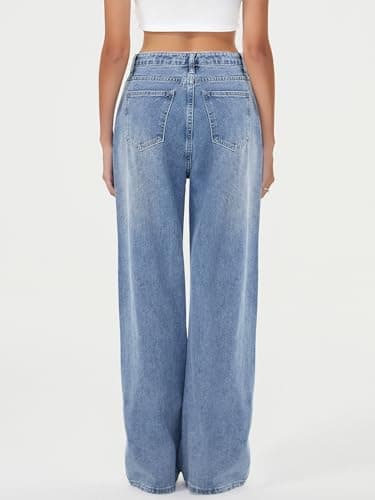 Women Wide Leg Jeans Baggy Blue Denim Jean High Waist Loose Boyfriends Jeans Vintage - Thumbnail 2