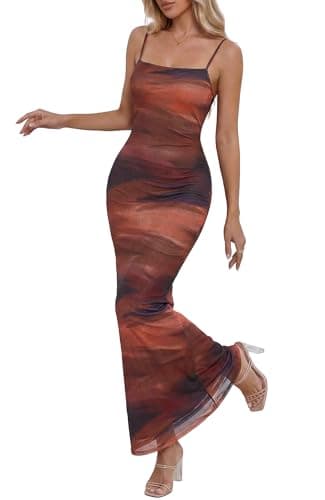 BTFBM Womens Maxi Dress 2026 Spring Floral Sexy Spaghetti Straps Sleeveless Bodycon Summer Beach Wedding Guest Dresses(Dark Red Print, Large) - Image 1