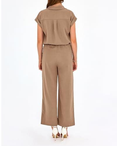 PRETTYGARDEN Womens 2 Piece sets Summer Cap Sleeve Tops Palazzo Pants Dressy Casual Vacation Travel Outfits Tracksuits(Dark Khaki,XX-Large) - Thumbnail 2