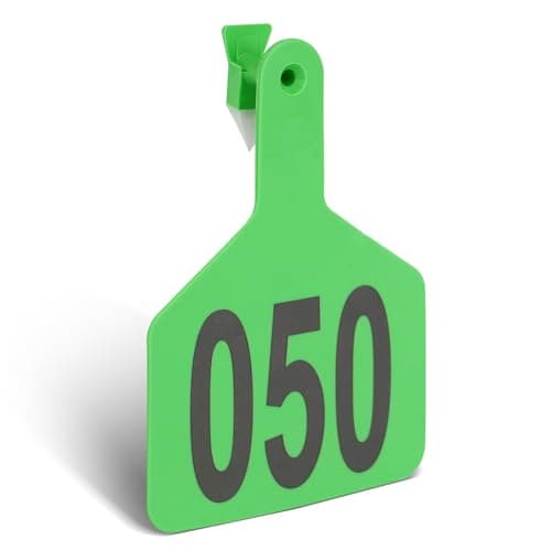 Cattle Ear Tags with 001-050 Numbers Large 1-Piece Z Livestock Ear Tags for Cow Goat Sheep Pig Calves Dog,Animal ID Identification Tag 4.4"x 3",Green