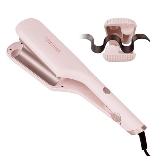 TANSHINE Curling Iron Hair Waver,1.25 Inch Dual Barrel Barrel Ceramic Hair Crimper for Beach Waves,Ionic Deep Waver Curler with Dual Voltage, Anti-Scald Protection Curling Wand, Adjustable Temp,Pink - Image 1