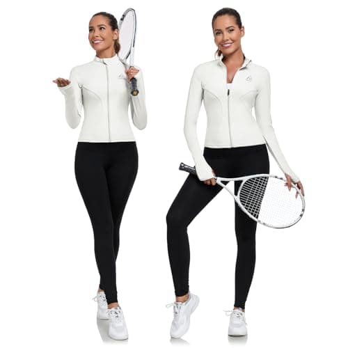 AURVAE Women's Workout Jacket, Womens Cropped Lightweight Running Jackets, Zip Slim Fit Athletic Tops for Gym, Yoga, Jogging (X-Large, White) - Thumbnail 6