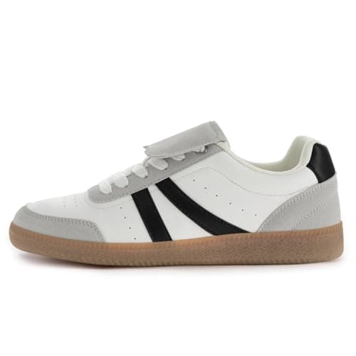 Rihero Women's Fashion Sneakers Tennis Walking Shoes Lace-Up Comfortable Non Slip Casual Sneakers White Black Size 9 - Thumbnail 3