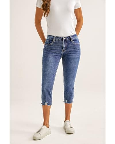 luvamia Jean Capri Pants for Women High Waisted Ripped Skinny Jeans for Women Trendy Stretch Y2K Jeans Blue Jeans Pantalones para Mujer Cute Outfits Vintage Blue Medium Fit Size 8 / Size 10 - Thumbnail 3