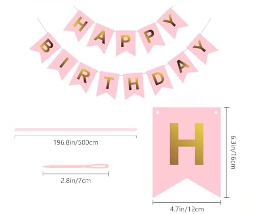 Happy Birthday Banner - Vibrant Happy Birthday Decorations & Sign, 250g Cardstock with 5m String, Perfect Party Decor for Kids, Men, Women & Celebrations, Pink - Thumbnail 2