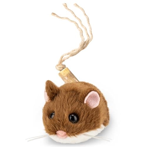 Migipaws Interactive MigiMouse Cat Toy 360° Rolling & Spin with Wiggling Tail for Indoor Cats Smart Motion Sensor, Realistic Squeak, Rechargeable Plush Kitten Toy (Brown)
