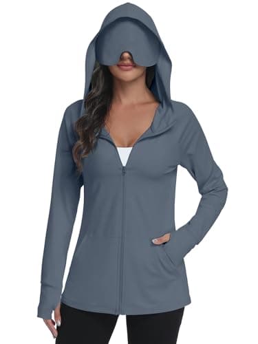 SeSe Code UPF 50+ Hoodie With Eye Mask Womens Zip Up Travel Jackets Lightweight Sleep Sun Protection Shirts Pockets Outdoor Nap Slate Blue L - Image 1