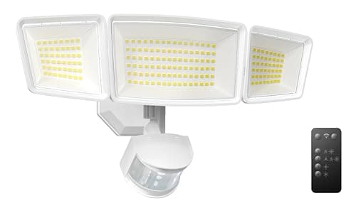 TECKNET 7500LM Motion Sensor Outdoor Lights, 150-LED 3-Head Security Light with Remote Control, 300°Wide Angle Flood Wall Lights with 4 Modes, IP66 Waterproof, Ideal for Garage, Patio, Yard - Image 1
