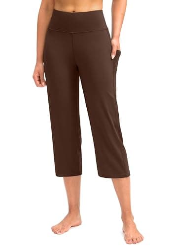 G Gradual Capri Pants for Women High Waist Workout Yoga Pants with Pockets Tummy Control Leggings Crop Straight(Espresso,XXL) - Image 1