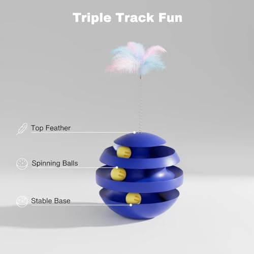 BeSpace Cat Toys for Indoor Cats, Interactive Cat Toy Feather for Indoor Adult Cats Self-Play Durable 3-Layer Cat Ball Track with 360 Degree Rotating Ball to Reduce Boredom & Anxiety (Blue) - Thumbnail 3