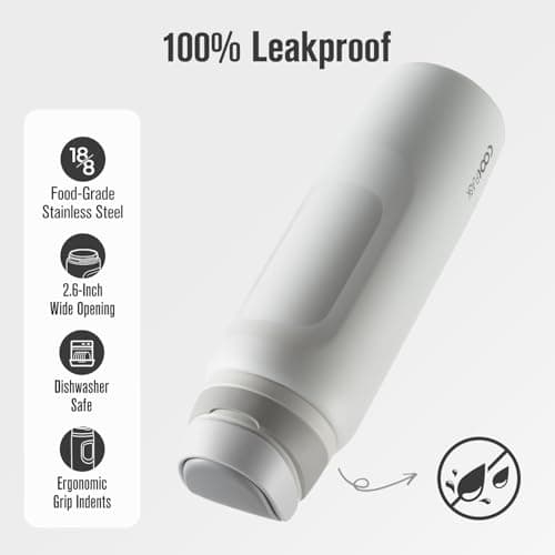 Coolflask MegaSip Insulated Water Bottle 40 oz with Straw, Stainless Steel Water Bottles Leak-Proof, 24+ Hours Cold, BPA-Free Dishwasher Safe, Water Flask for Sports Gym Work Office, Glacier White - Thumbnail 5