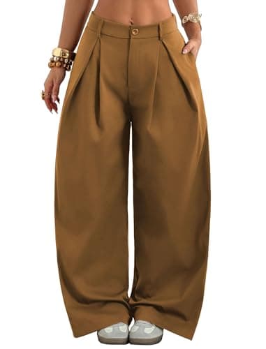 ZAFUL Parachute Pants Woman Casual Baggy Pants Zipper Vintage Hippie Y2K Wide Leg Sweatpants with Pockets Streetwear Women Brown XL - Image 1