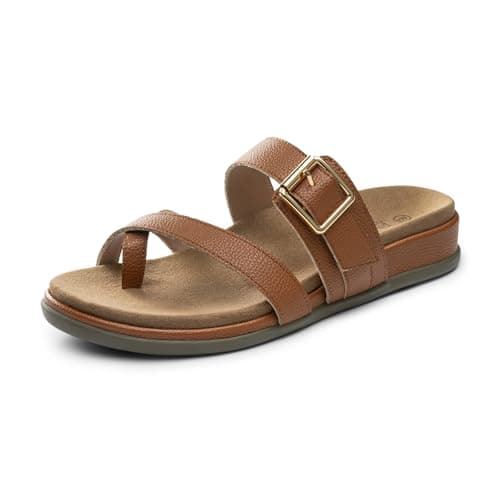 Rihero Women's Orthopedic Arch Support Sandals Brown Orthotic Slip On Flip Flops Comfortable Casual Summer Flat Slide Sandals Size 7.5 - Image 1