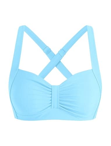 ZAFUL Push Up Bikini Top for Women Bra Padded Bathing Suit Top Retro Bathing Suit Swim Top Only 2026 (Sky Blue XS) - Image 1