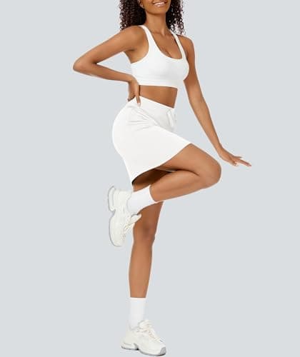 Casly Lamiit Womens Athletic Skort High Waisted Casual Drawstring Lounge Workout Sweat Skirts Trendy Comfy Mini White Tennis Skirt XS - Thumbnail 6