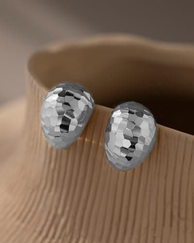 UANNEAU Silver Chunky Earrings for Women Trendy, 14K White Gold/Silver Plated Dainty Disco Earrings Statement Minimalist Hypoallergenic Stud Earrings - Thumbnail 6