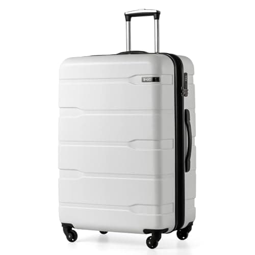Coolife Expandable Large Checked Luggage Hardside PC+ABS Suitcase with TSA Lock, Lightweight Rolling Carry On with Spinner Wheels(White, 28in) - Image 1