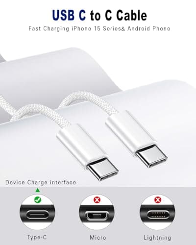 USB C to USB C Cable, 2Pack USBC to USBC Cable 6FT 60W Type C Charger C to C Cable Fast Charging Cord for iPhone 17/17 Pro Max/16 Pro Max/15 Plus/15 Pro Max/Samsung S23 Note 20 MacBook Air - Thumbnail 2
