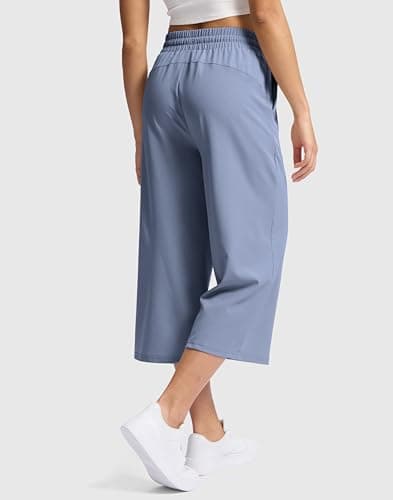 Soothfeel Women's Capri Pants Loose High Waisted Wide Leg Lightweight Travel Hiking Pants for Women Casual Summer with Pocket Dusty Blue XL - Thumbnail 3