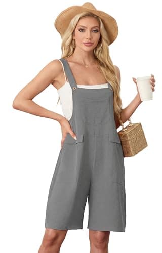 HiMONE Womens Casual Rompers For Women Sleeveless Short Jumpsuit Adjustable Overalls For Summer (Smoky Gray-S) - Thumbnail 6