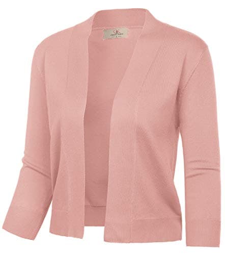 GRACE KARIN Classic Open Front Soft Cropped Cardigan Sweater Knit Ribbed Outwear (Light Pink,S - Image 1