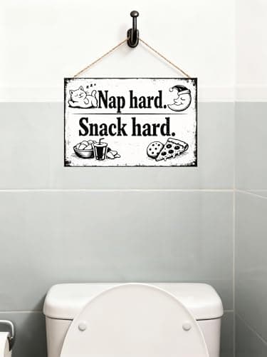 Nap Hard Snack Hard Vintage Tin Sign Funny Cat Wall Decor Black and White Retro Metal Plaque Humor Kitchen Snack Room Wall Art 8x12 Inch Pre Drilled Holes - Thumbnail 3