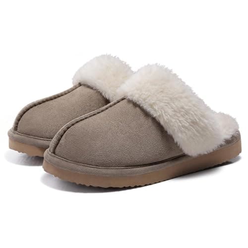 Litfun Women's Fuzzy Memory Foam Slippers Fluffy Winter House Shoes Indoor and Outdoor, Taupe 11.5-12 - Image 1